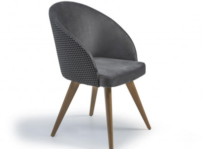 Designer luxury dining chair with armrests, gray, modern upholstered seat